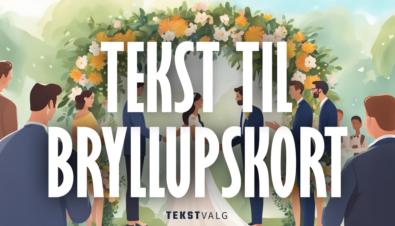 tekst til bryllupskort, to som gifter seg illustrert